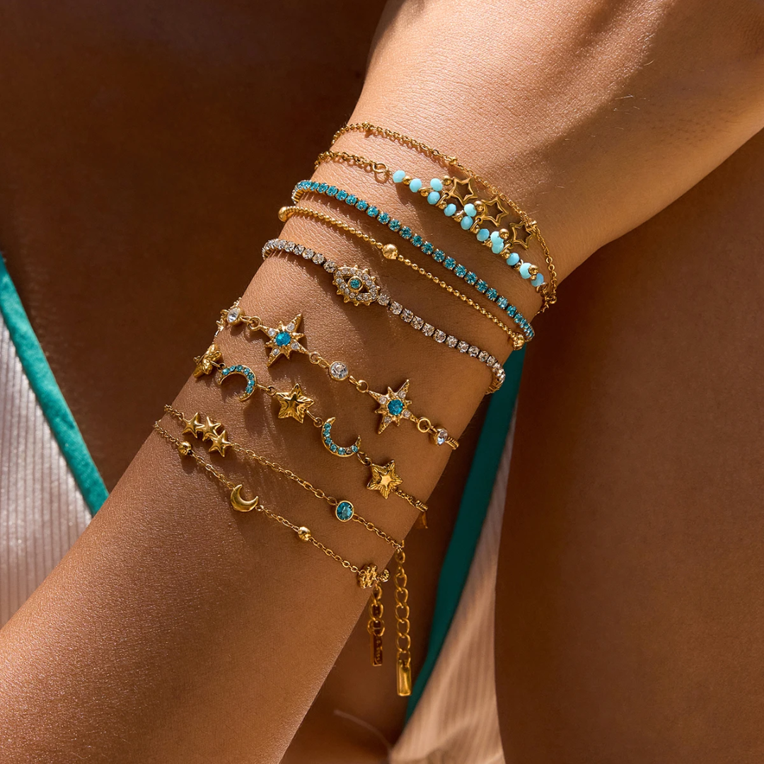 Bracelet J&D Charm en acier inoxydable plaqué or 18 carats avec zircon, chaîne fine minimaliste lisse, bijoux faits à la main